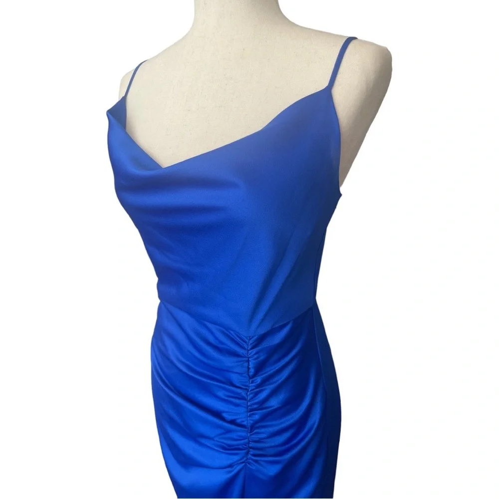 Laundry by Shelli Segal Blue Satin Ruched Gown 2 - Picture 5 of 8